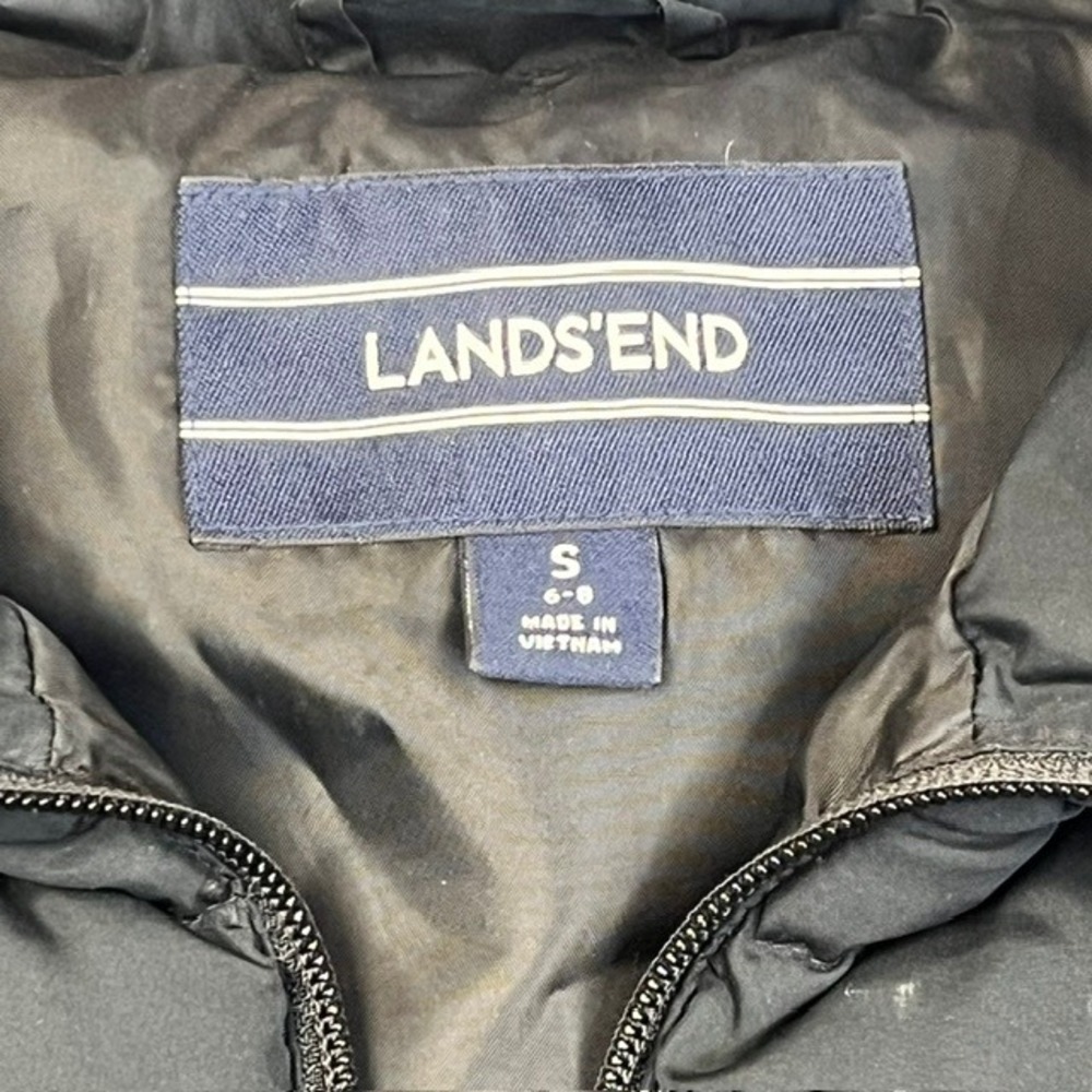 Lands End Womens Black Down Puffer Vest Chevron Quilted Full Zip‎ Small 6-8 - Picture 3 of 7
